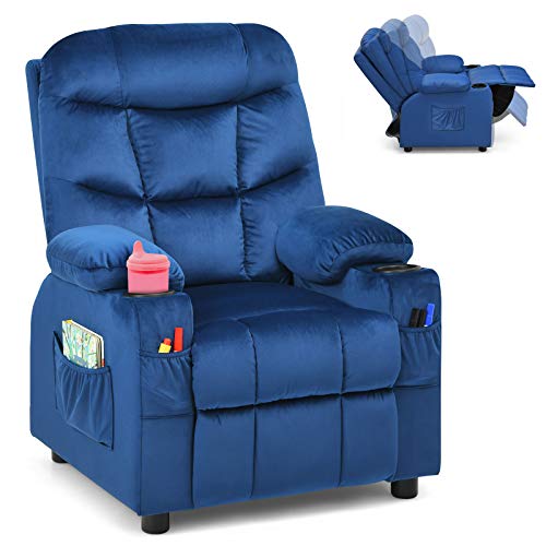 Costzon Kids Recliner Chair with Cup Holder, Adjustable Velvet Lounge